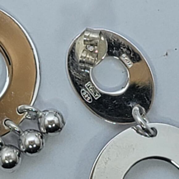 Sterling Silver 1.5 Inch Geometric Dangle Earrings Circle Drop Modern - Picture 7 of 10